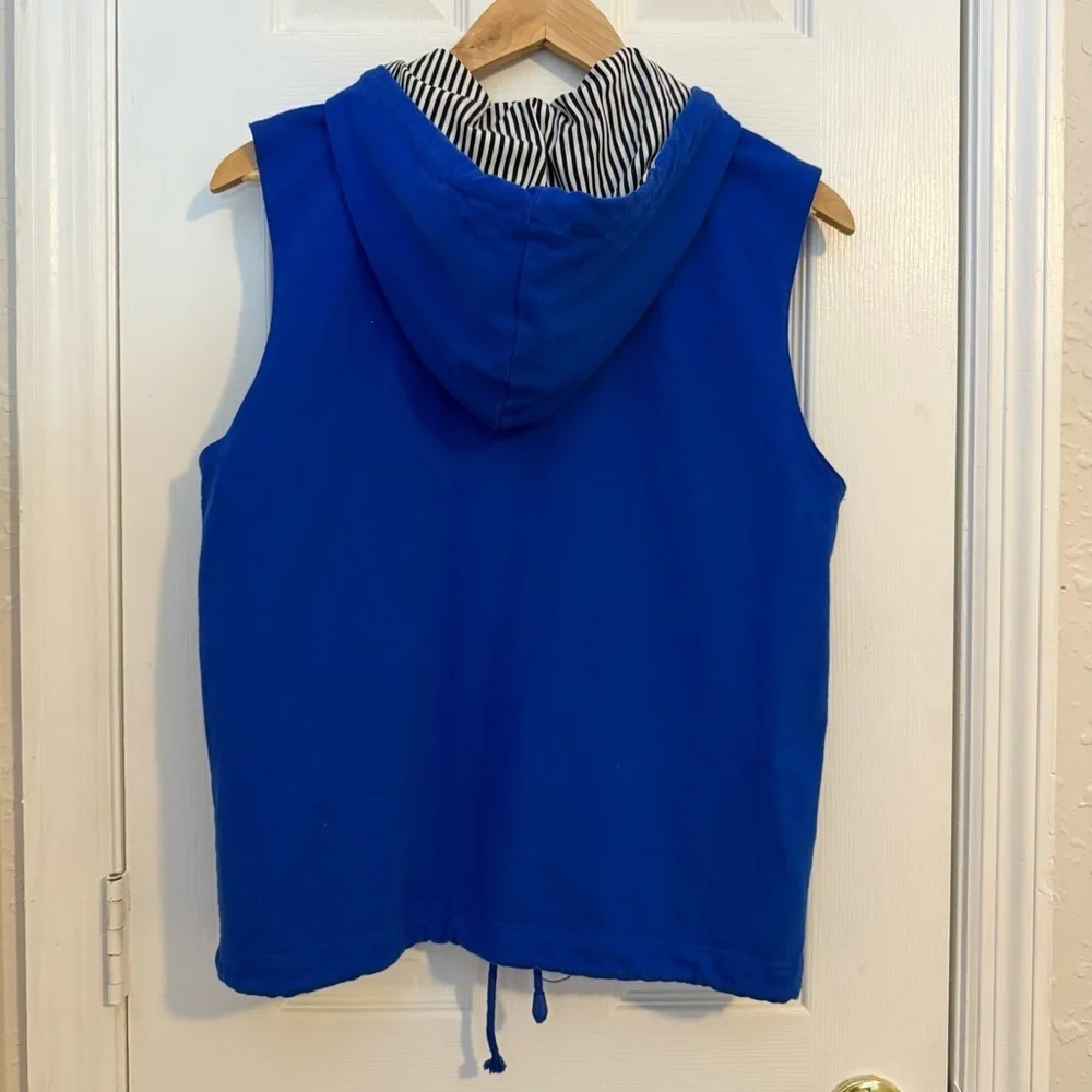 Mandal Bay Full Zip Sleeveless Vest Blue Embroidered Hooded Vest 100% Cotton SP - Picture 4 of 7